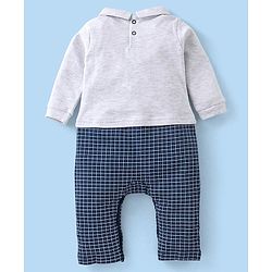 Babyhug Cotton Knit Full Sleeves Party Romper Checked Design & Tie Detailing With Cap- Grey
