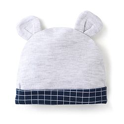 Babyhug Cotton Knit Full Sleeves Party Romper Checked Design & Tie Detailing With Cap- Grey