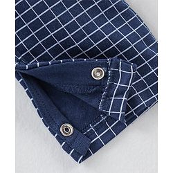 Babyhug Cotton Knit Full Sleeves Party Romper Checked Design & Tie Detailing With Cap- Grey