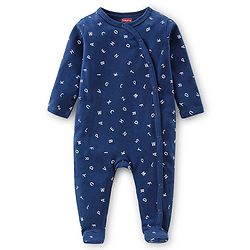 Babyhug Cotton Knit Full Sleeves Footed Sleep Suits Alphabet Print - Navy Blue