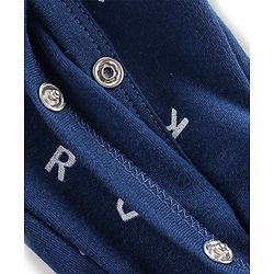 Babyhug Cotton Knit Full Sleeves Footed Sleep Suits Alphabet Print - Navy Blue