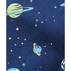 Babyhug Cotton Knit Full Sleeves Footed Sleep Suits Space Theme Print - Navy Blue