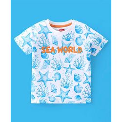 Babyhug Single Jersey Cotton Knit Half Sleeves T-Shirt & Shorts Set Sea World Print - Blue & White