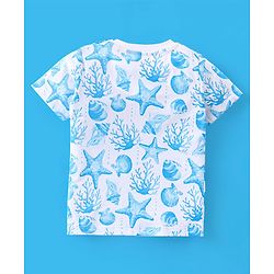 Babyhug Single Jersey Cotton Knit Half Sleeves T-Shirt & Shorts Set Sea World Print - Blue & White