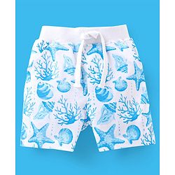 Babyhug Single Jersey Cotton Knit Half Sleeves T-Shirt & Shorts Set Sea World Print - Blue & White