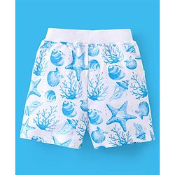 Babyhug Single Jersey Cotton Knit Half Sleeves T-Shirt & Shorts Set Sea World Print - Blue & White
