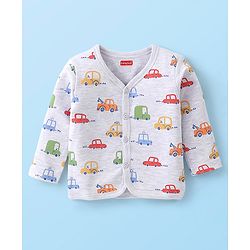 Babyhug Cotton Antibacterial Vest With Car Print Pack of 3 - Red Grey & White