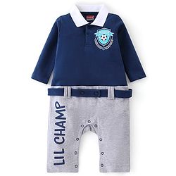Babyhug Cotton Knit Full Sleeves Rompers Football Print - Navy Blue