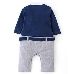 Babyhug Cotton Knit Full Sleeves Rompers Football Print - Navy Blue