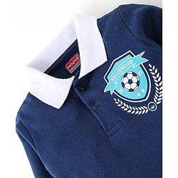 Babyhug Cotton Knit Full Sleeves Rompers Football Print - Navy Blue