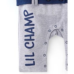 Babyhug Cotton Knit Full Sleeves Rompers Football Print - Navy Blue
