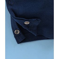 Babyhug Interlock Cotton Knit Full Sleeves Party Romper with Attached Checked Waist Coat & Bow Detailing - Navy Blue