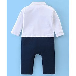 Babyhug 100% Cotton Knit Interlock Full Sleeves Romper with Tie Pocket Print - Navy Blue