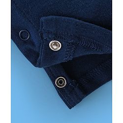 Babyhug 100% Cotton Knit Interlock Full Sleeves Romper with Tie Pocket Print - Navy Blue