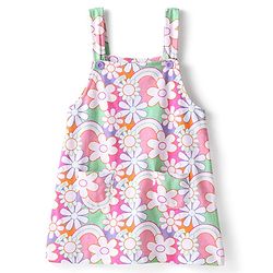 Babyhug 100% Cotton Knit Floral Print Frock with Short Sleeves Inner Tee - Multicolor