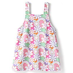 Babyhug 100% Cotton Knit Floral Print Frock with Short Sleeves Inner Tee - Multicolor