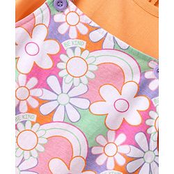 Babyhug 100% Cotton Knit Floral Print Frock with Short Sleeves Inner Tee - Multicolor