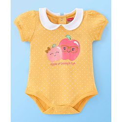 Babyhug 100% Cotton Half Sleeves Onesies With Hairband & Fruit Print - Yellow