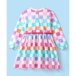 Babyhug 100% Cotton Full Sleeves Checked Light Weight Winter Dress with Belt - White
