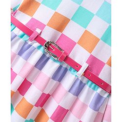 Babyhug 100% Cotton Full Sleeves Checked Light Weight Winter Dress with Belt - White