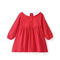 Babyhug Cotton Knit Full Sleeves Frock with Bloomer & Floral Embroidery  - Red