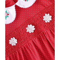 Babyhug Cotton Knit Full Sleeves Frock with Bloomer & Floral Embroidery  - Red