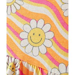 Babyhug 100% Cotton Knit Half Sleeves Frock Stripes & Floral Print - White