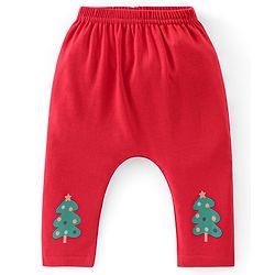 Babyhug 100% Cotton Knit Full Sleeves Christmas Theme Print Onesie with Legging & Cap - Red