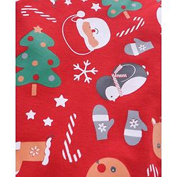 Babyhug 100% Cotton Knit Full Sleeves Christmas Theme Print Onesie with Legging & Cap - Red
