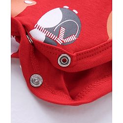 Babyhug 100% Cotton Knit Full Sleeves Christmas Theme Print Onesie with Legging & Cap - Red
