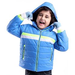 Babyhug Full Sleeves Solid Colour Padded Hooded Jacket - Blue