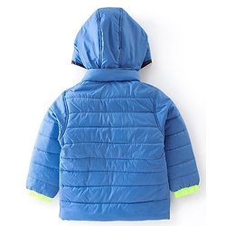 Babyhug Full Sleeves Solid Colour Padded Hooded Jacket - Blue
