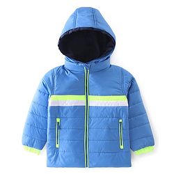 Babyhug Full Sleeves Solid Colour Padded Hooded Jacket - Blue