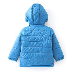 Babyhug Full Sleeves Hooded Jacket with Text Patch - Blue