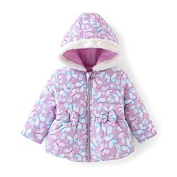 Babyhug Full Sleeves Hoodies With Bow Applique & Butterfly Print- Purple