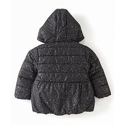 Babyhug Woven Full Sleeves Jacket With Hood & Bow Applique - Black