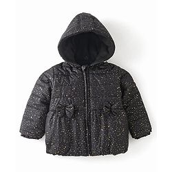 Babyhug Woven Full Sleeves Jacket With Hood & Bow Applique - Black