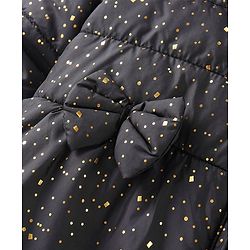 Babyhug Woven Full Sleeves Jacket With Hood & Bow Applique - Black