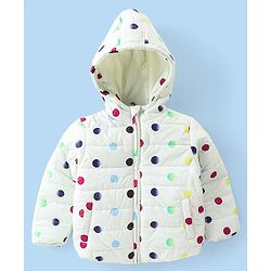 Babyhug Woven Full Sleeves Jacket With Hood & Polka Dots Print - White