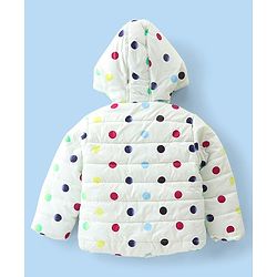 Babyhug Woven Full Sleeves Jacket With Hood & Polka Dots Print - White