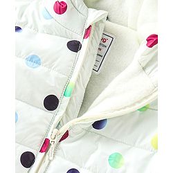 Babyhug Woven Full Sleeves Jacket With Hood & Polka Dots Print - White