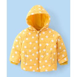 Babyhug Woven Full Sleeves Jacket With Hood & Polka Dots Print - Yellow