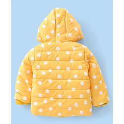 Babyhug Woven Full Sleeves Jacket With Hood & Polka Dots Print - Yellow