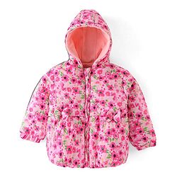 Babyhug Woven Full Sleeves Hooded Jacket Floral Print - Pink