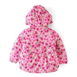 Babyhug Woven Full Sleeves Hooded Jacket Floral Print - Pink