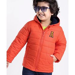 Babyhug Full Sleeves Padded & Hooded Jacket With Embroidery- Orange