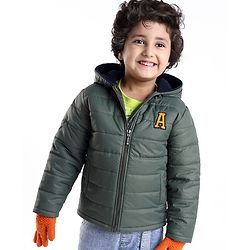 Babyhug Full Sleeves Padded & Hooded Jacket With Embroidery- Green