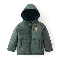 Babyhug Full Sleeves Padded & Hooded Jacket With Embroidery- Green