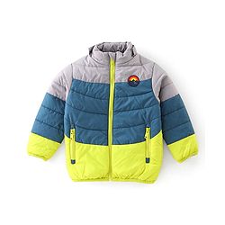 Babyhug Woven Full Sleeves Hooded Jacket Mountain Badge - Green & Grey