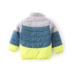 Babyhug Woven Full Sleeves Hooded Jacket Mountain Badge - Green & Grey